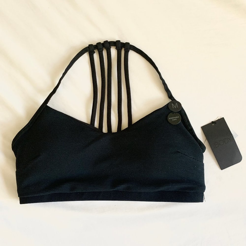 NWT Cotton On Black Ribbed Strappy Sports Bra